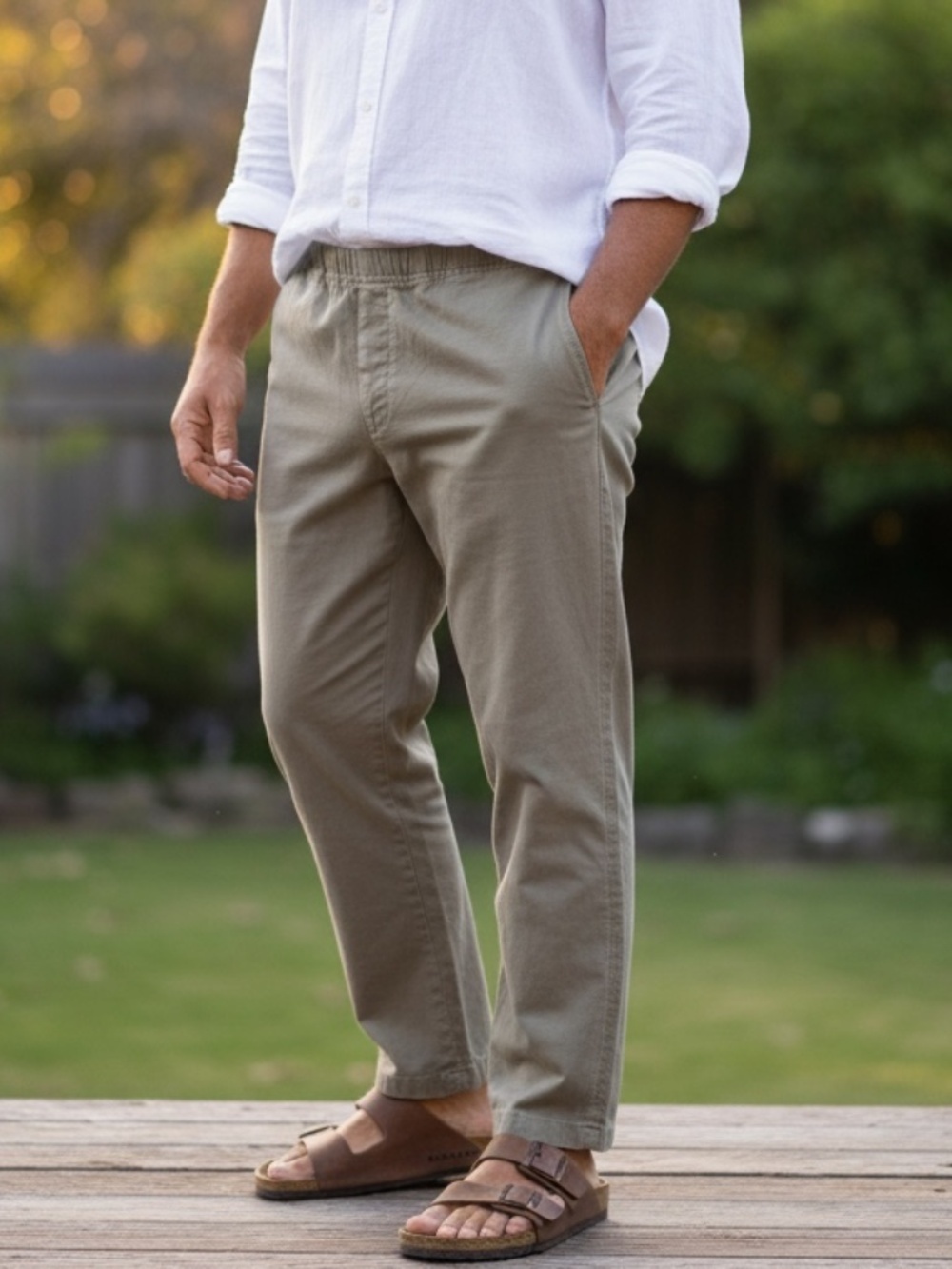 Third Coast Khaki Drawstring Pants Large Ramie Cotton